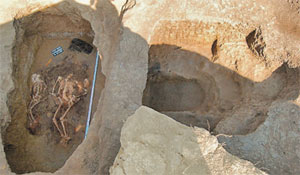 Расположение погребённых в катакомбе эпохи средней бронзы, возможно, указывает на их социальный статус при жизни. На рисунке: одно из обнаруженных на Кавказе захоронений — раскопки 2008 года. Фото Ольги Брилевой.