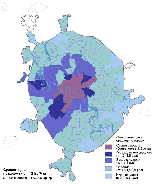 Карта стоимости квартир в москве