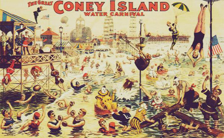 Рекламный плакат парка развлечений на Кони-айленде начала прошлого века.  