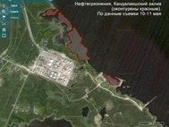 Нефтегрязнения, Кандалакшский залив. По данным съемки 10-11 мая. Интерфейс геопортала Kosmosnimki.Ru. Космическические данные получены и обработаны в ИТЦ "СКАНЭКС"