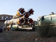 Вывоз ракеты «Союз-2.1а» с разгонным блоком «Фрегат» и шестью космическими аппаратами связи «Глобалстар-2»