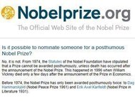 Нобелевские премии нельзя присуждать посмертно, после внесения поправок в положение о премии 1974 года
