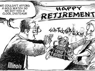 Проблемы с ефицитом Пенсионного фонда есть не только в России. Карикатура из http://www.chicagobusiness.com