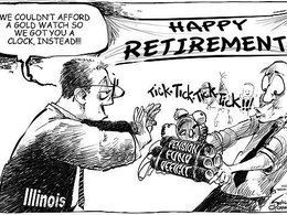 Проблемы с ефицитом Пенсионного фонда есть не только в России. Карикатура из http://www.chicagobusiness.com