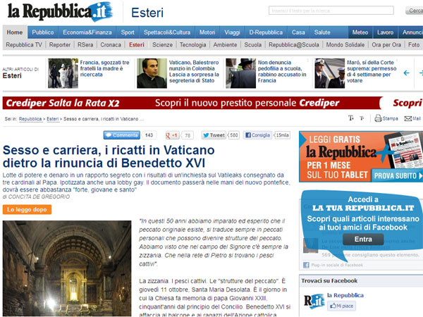Статья в газете La Repubblica