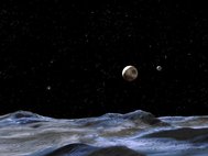 Вид на Плутон с поверхности одного из спутников