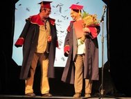 Дмитрий Жуков и Виктор Сонькин в мантиях лауреатов 2013 года