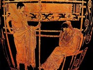 Пенелопа и Телемах ожидают возвращения Одиссея. Краснофигурная ваза, 440 г. до н.э.