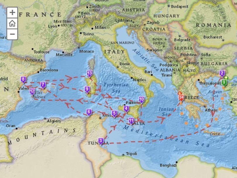 Карта странствий Одиссея