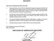 Решение спортивного суда в Лозанне