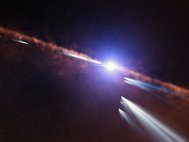 Кометы у звезды Бета Живописца в представлении художника