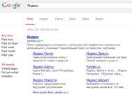 Скришот страницы результатов поиска по запросу «Яндекс» на Google