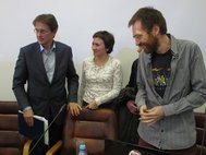 Вадим Радаев, Мария Юдкевич и Иван Стерлигов после окончания дискуссии