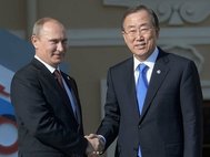 Президент России Владимир Путин и генсек ООН Пан Ги Мун
