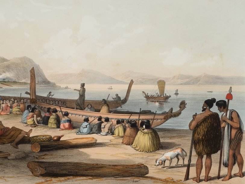 Вождь маори произносит военную речь перед толпой воинов. Augustus Earle, 1838