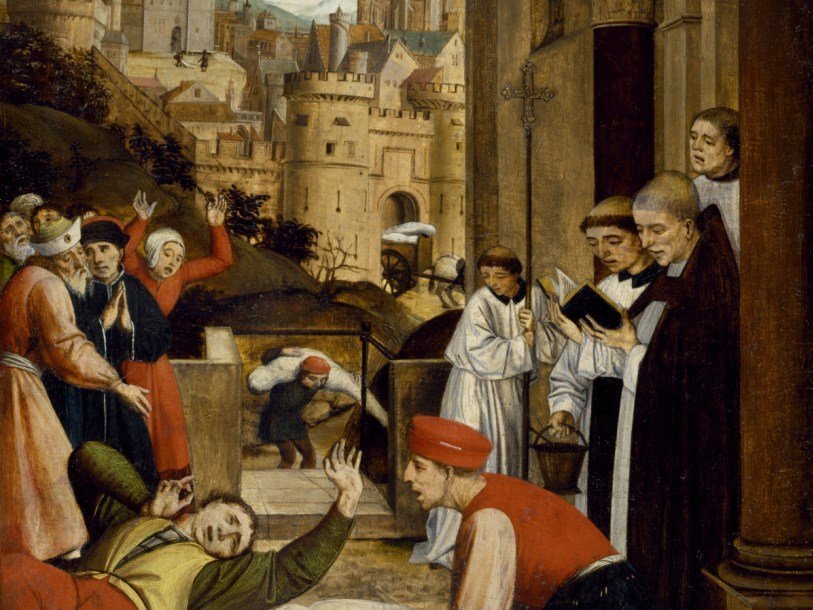 Святой Себастьян ходатайствует за больных чумой. Йос Лиферинкс, 1497–1499. Фрагмент