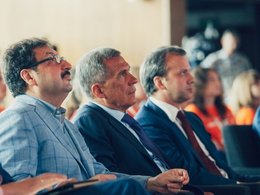 Владимир Мау, Рустам Минниханов и Аркадий Дворкович на церемонии открытия Летнего кампуса РАНХиГС – 2016
