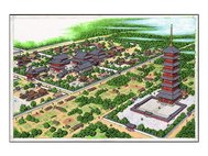 Реконструкция рисунка храма Сёкокудзи - предшественника пагоды Китаяма-Дайто