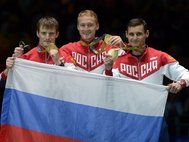 Рапиристы Алексей Черемисинов, Артур Ахматхузин и Тимур Сафин (слева направо)