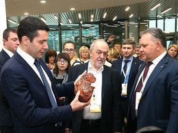 Глава Калининградской области Антон Алиханов (слева) на Первого экономического форума янтарной отрасли. 7 октября 2016
