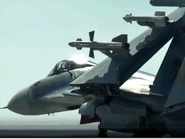 Ракетное оснащение истребителя российских ВКС, взлетающего с палубы авианосца "Адмирал Кузнецов"
