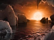Недавно открытая экзопланета TRAPPIST-1f в представлении художника