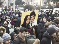 Демонстрация памяти убитого журналиста Яна Куциака и его невесты Мартины Куснировой. Братислава, 2.03.2018г.