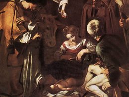 Фрагмент картины Караваджо «Рождество со святыми Франциском и Лаврентием»