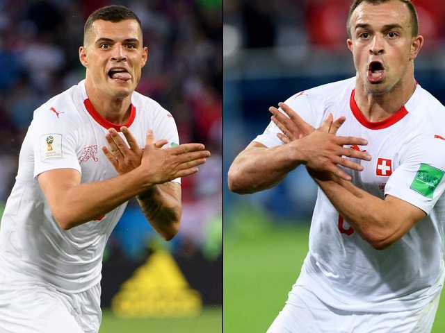Гранит Джака и Джердан Шакири в матче ЧМ-2018 Сербия — Швейцария