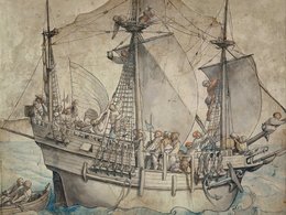 Корабль на гравюре Ганса Гольбейна-младшего, созданной в 1532-1533 годах