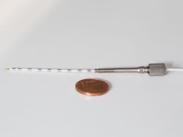 Электрод, имплантированный в височные доли мозга испытуемых
