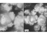 Микрофотографии образцов TiO2. Увеличение в 2047 (слева) и 1069 раз (справа)