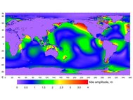 Глобальная карта амплитуды океанских приливов