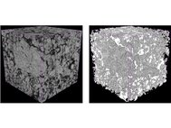 Пример обработки изображений: оригинальное трехмерное изображение почвы (рентгеновская томография) и сегментированное с помощью нейронной сети