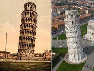 Пизанская башня в 1890-х и в 2022 году